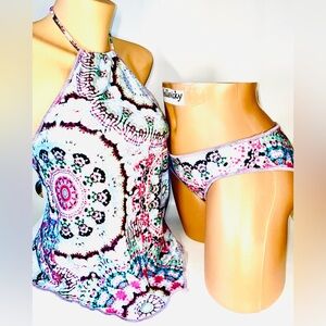 NWT BECCA Rebecca Virtue Multicolor 2PC Set Large Tankini Top & Bottom $136 E83